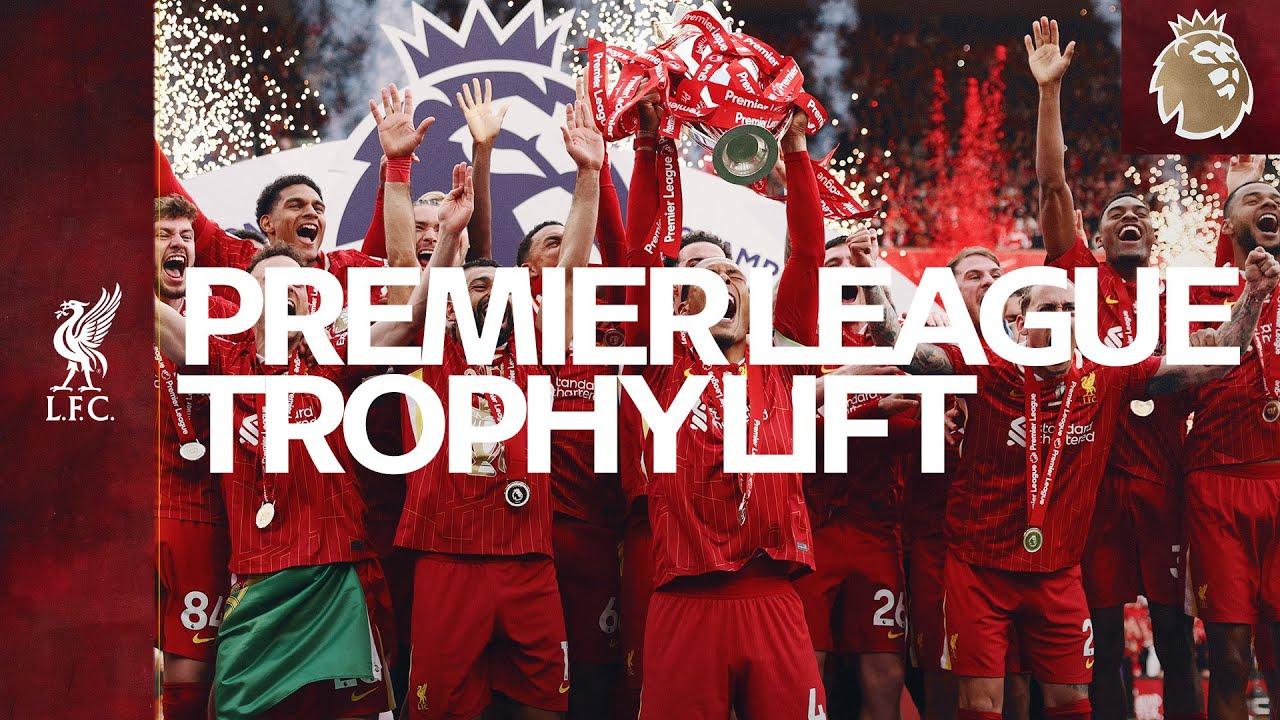 Liverpool FC lift the Premier League trophy