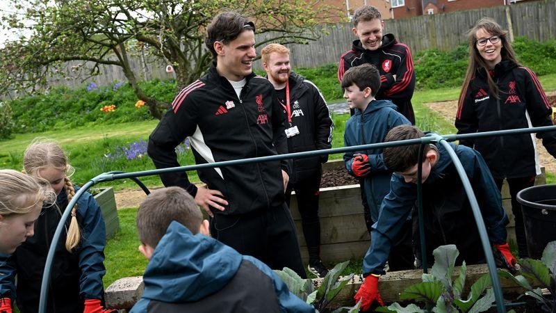 Milos Kerkez surprises young people at LFC allotment to mark World Earth Day